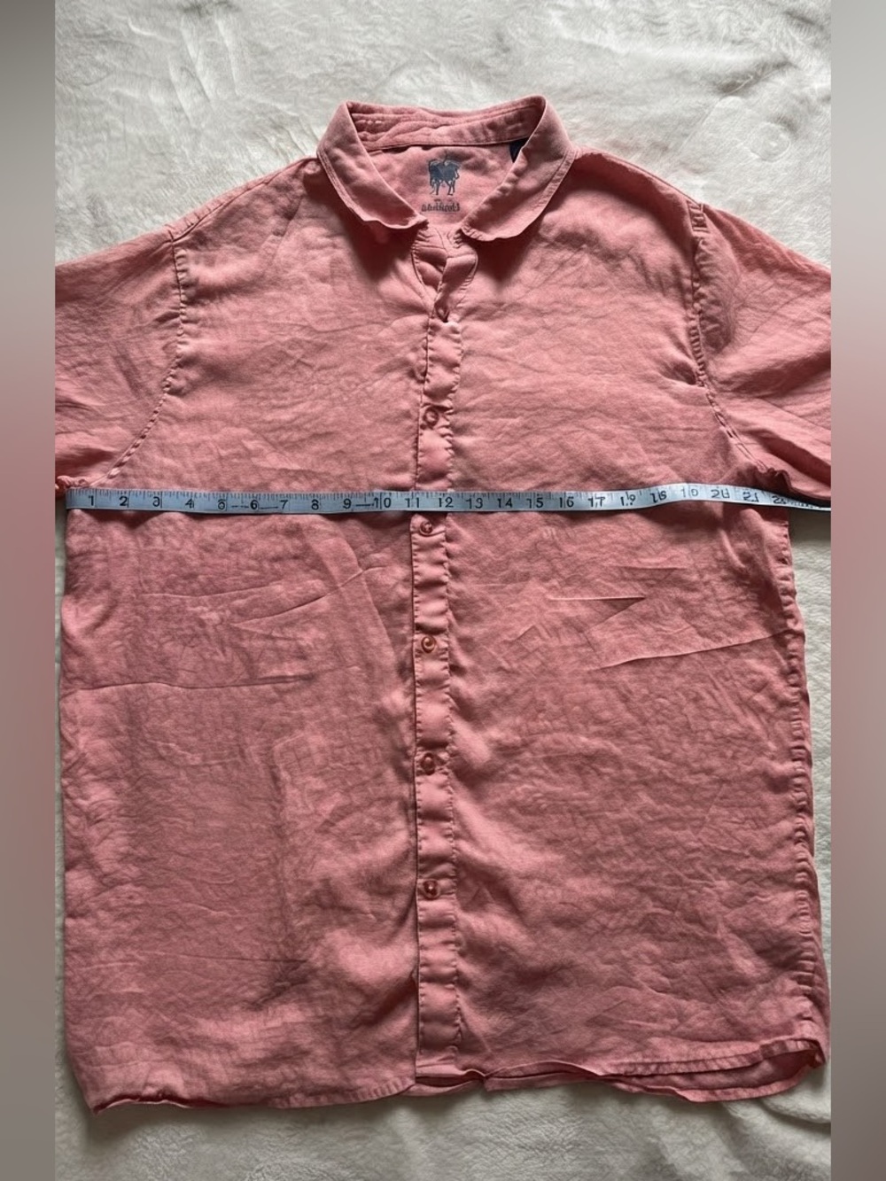Raffi Men’s 100% Linen Short-Sleeve Button-Down Shirt in Salmon Size Large - Picture 9 of 11